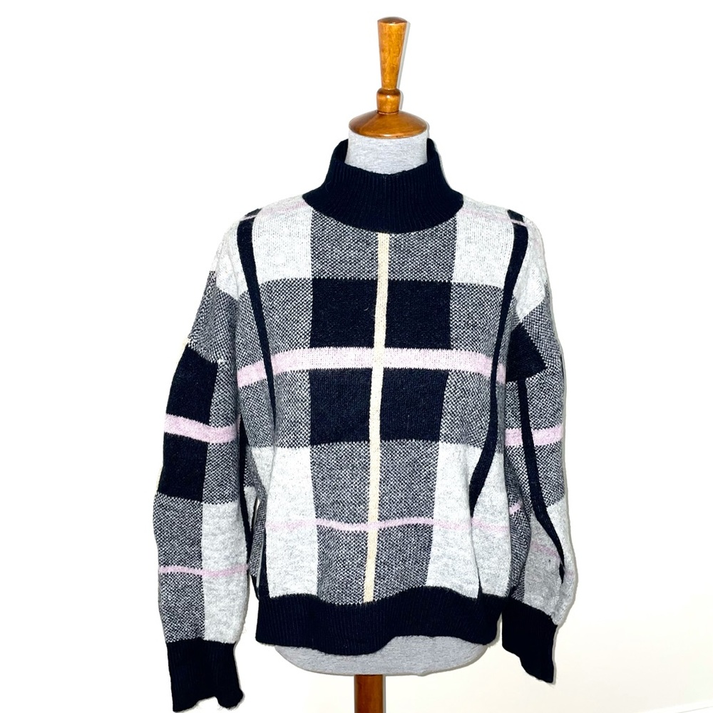 Marled Navy/Gray/Purple Turtleneck Plaid Sweater